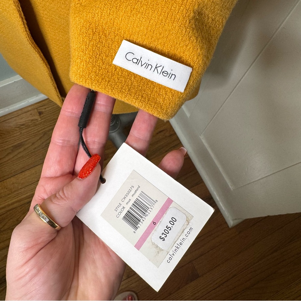NWT Calvin Klein Single Breasted Wool Pea Coat Winter Dress Coat Mustard Size 6 - Picture 11 of 14